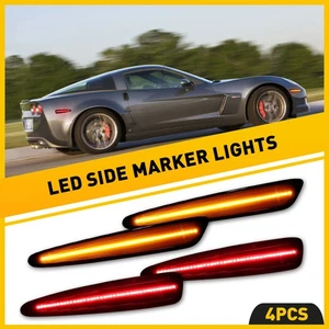 4PCS For C6 Chevy 05-13 Corvette Bumper Smoke Front+Rear LED Side Marker Light - Picture 1 of 12