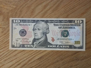 2009 A $10 "STAR NOTE" GEM/UNC CLEVLAND JD00052528* 000 START 2 OF 3 CONS SERIAL - Picture 1 of 5