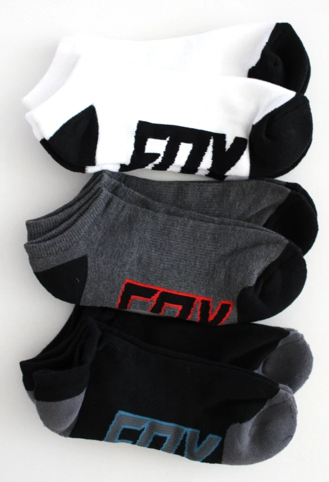 Paquete de 6 calcetines Fox Racing No Show para hombre S/M negro/gris jaspeado/rojo Foto 1 de 4