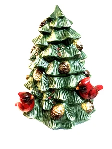 Ceramic Christmas Tree Cookie Candies Decorative jar with Lid, Red Cardinals UNB - Picture 1 of 4