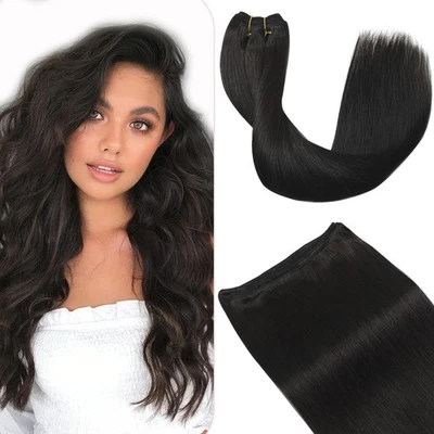 Extensiones de cabello de trama negra natural coser en tejido Remy cabello humano indio 100 g 20 pulgadas Foto 1 de 4