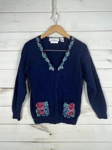 Suéter Vintage Retratos Islas del Norte Mujer Pequeño Cárdigan Azul Floral - Imagen 1 de 6