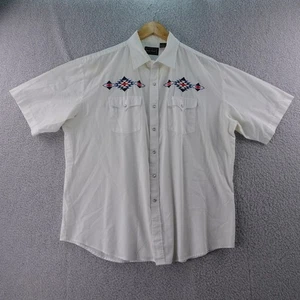 High Noon Mens XL White Short Sleeve Embroidered Western Shirt Snap Button - Picture 1 of 8