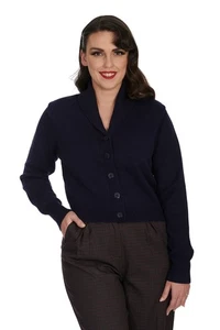 BANNED Apparel Women Blue Retro Vintage 40's 50's Violet Knitted Crop Cardigan - Picture 1 of 4