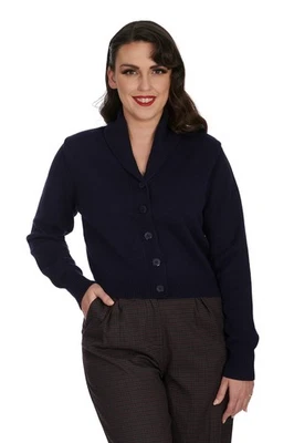 BANNED Apparel Women Blue Retro Vintage 40's 50's Violet Knitted Crop Cardigan - Image 1 of 4