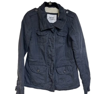 Kirra Black Cargo Army Jacket Warm Sherpa Lining Shacket Work Coat Canvas size S - Picture 1 of 5