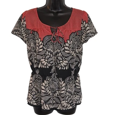 Mossimo 女式 XS 衬衫上衣红色圆点花卉印花短袖 — 第 1/4 张图片