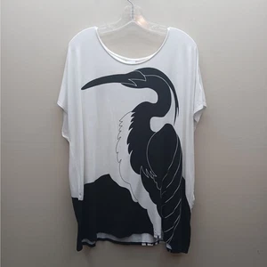 Chico's Stretchy Crane Heron Print Tunic Top Black and White Size 4 US 2XL Artsy - Picture 1 of 4