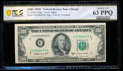 AC 1950C $100 FRN Chicago PCGS 63 PPQ Fr 2160-G - Image 1 of 2