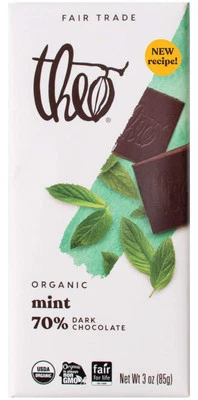 Organic Dark Chocolate Peppermint Bar 70 Soy Free Vegan 3oz Fair Trade - Image 1 of 4