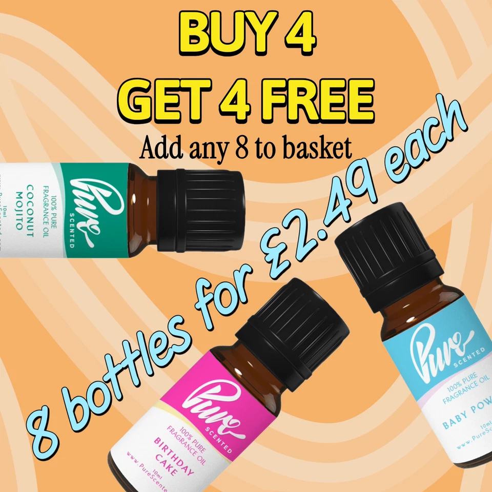 PURE SCENTED 10ml Fragrance Oils For Candles, Wax Melts, Soaps, Cosmetics, Diffusers, Slimes