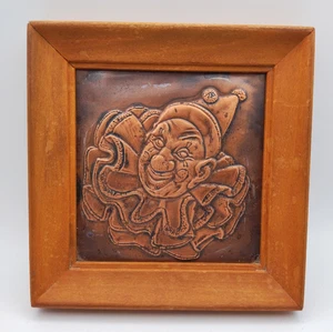 Copper Circus Clown Picture 3D Wall Art Relief 5" x 5" MCM 1970’s Vintage - Picture 1 of 3