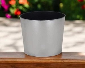 7" Silver Recycled Plastic Indoor Outdoor Round Pot Planter - Picture 1 of 5