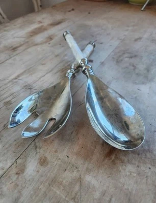 Vintage Mother of Pearl Salad Servers – Heavy & Elegant - Image 1 of 4