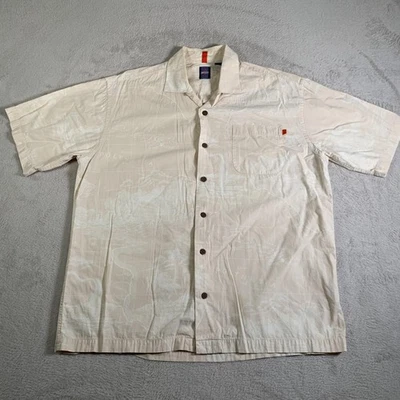 Camisa Jantzen De Colección Para Hombres Grande Beige Estampado Mapa Hawaiano Aloha Manga Corta Botón Foto 1 de 4