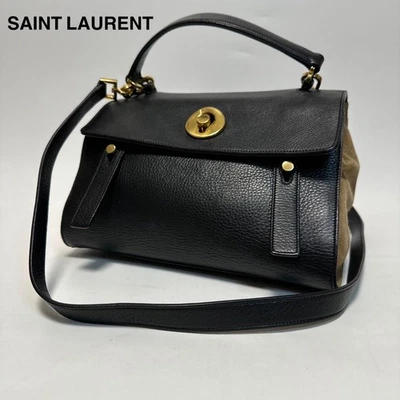 YVES SAINT LAURENT Muse 双肩包皮革黑色正品日本二手 — 第 1/4 张图片