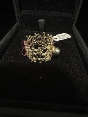 Gold Plated Sterling Silver Tahitian Pearl Ring Size 6.5, Coral Design - Image 1 of 4