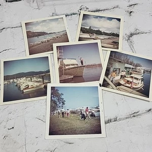 Vintage Snapshots Photographs Lot Of 6 Boating Harbor Marina Nautical People - Picture 1 of 9