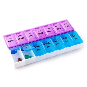 Pill Box Organizer Case 14 Compartments 7 Daily Am Pm Slot 2 Times A Day Weekly - Picture 1 of 8