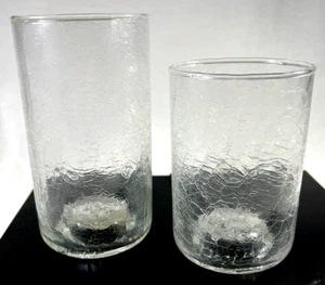 Vintage MCM Clear Crackle Glass Candle Votives Set of 2 Small & Large - Picture 1 of 9