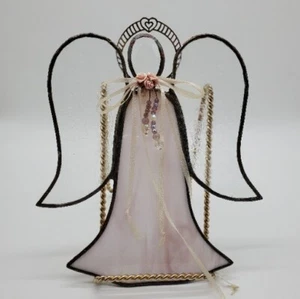 Vintage Angel Sun Catcher Leaded Stained Glass Pinks Hanging 8.75” Long  - Picture 1 of 5
