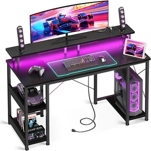 Gaming Desk with RGB Light Strip & Built-In Socket, 10 Color Adjustable, Gaming - Picture 1 of 14