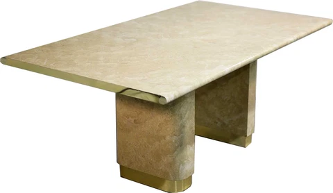 1980s Postmodern Faux Travertine Laminate Gold Trim Dining Table Cover
