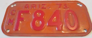 Vintage Embossed 1971 ARIZONA Motorcycle License Plate TAG F840  MORE LISTED - Picture 1 of 1