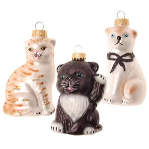 Krebs Glas Lauscha 3 Katzen Anhänger - Christbaumschmuck aus Glas 3er Set - 8 cm - Bild 1 von 1