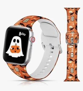 Halloween Sport watch Band Compatible With Apple Women/Men Pumpkin Cat Raven Boo - Picture 1 of 5