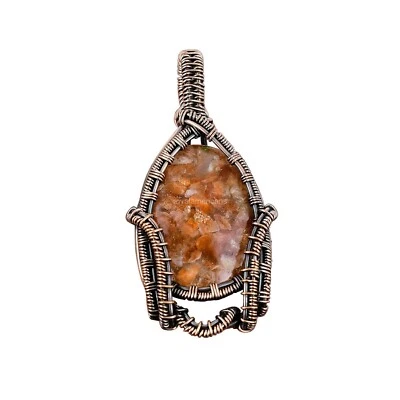 Cobre Chakra Sacro Piedra Solar Aniversario Envoltura de Alambre Boho Colgante Joyería Foto 1 de 4