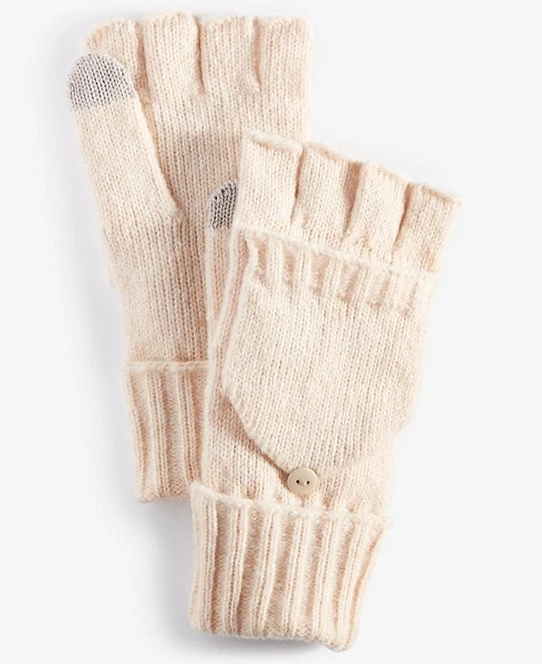 On 34th Women's Wide-Ribbed Pop Top Gloves Mittens Oat/Peach One Size - Image 1 of 1