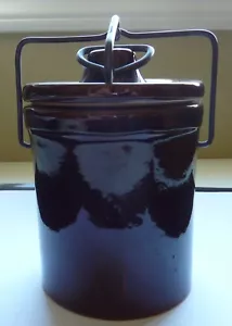 Vintage Brown Glazed Stoneware Cheese Crock w/Lock Wire Bale Latch & Orig Price - Picture 1 of 4
