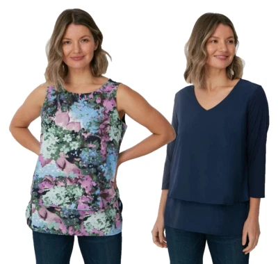 DG2 by Diane Gilman 2pck Printed Easy Tank/3/4-Sleeve Easy Top Navy Size: XS. Foto 1 de 2