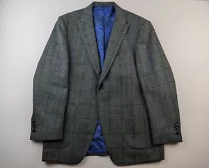 Savile Row Bespoke Sport Coat 43 Gray Blue Houndstooth Windowpane Surgeon Cuff - Picture 1 of 9