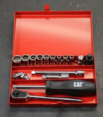 CAT Caterpillar 213-4443 1/4" Drive Ratchet & Socket Set w/ Extensions Adapters - image 1 of 4