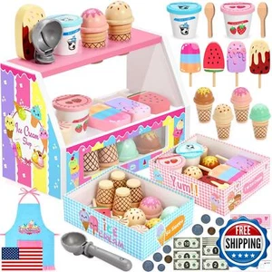 INNOCHEER Gelato Giocattolo, Set Gioco Gelato in Legno, Finta Gioco Cucina Giocattoli - Foto 1 di 5