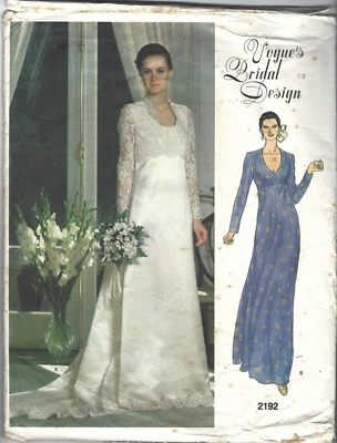 Vogue Bridal Design Sewing Pattern 2192, Vintage Dress, Size 10, Mostly Uncut - Image 1 of 3