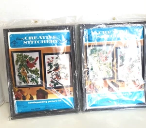 Vtg ~ 2 CREWEL CREATIVE STITCHERY KIT No. 439 ~ A & B ~ 9" X 12" Frame Included - Picture 1 of 6