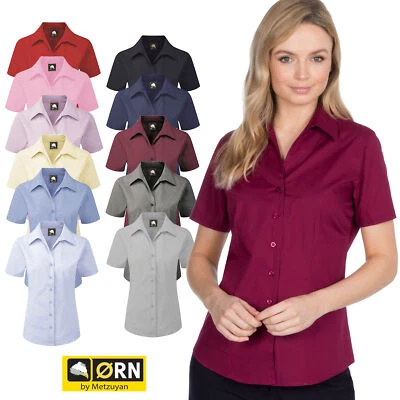 Ladies Womens Plain Short Sleeve Work Shirt Collar Office Blouse Plus Sizes 6-30 - Image 1 of 3