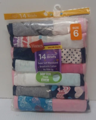 Hanes Girls' Super Value 14pk Tagless Briefs -Hearts, Butterflies, Solids Size 6 - Image 1 of 2