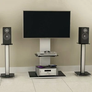 2 x Schwarz Hartglas Lautsprecherständer Paar Surround Sound Lautsprecher Plattform - Bild 1 von 8