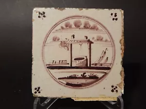ANTIKE 1700 AUTHENTISCHE FLIESE KERAMIKFLIESE DELFT MANGAN DEKOR - Bild 1 von 4