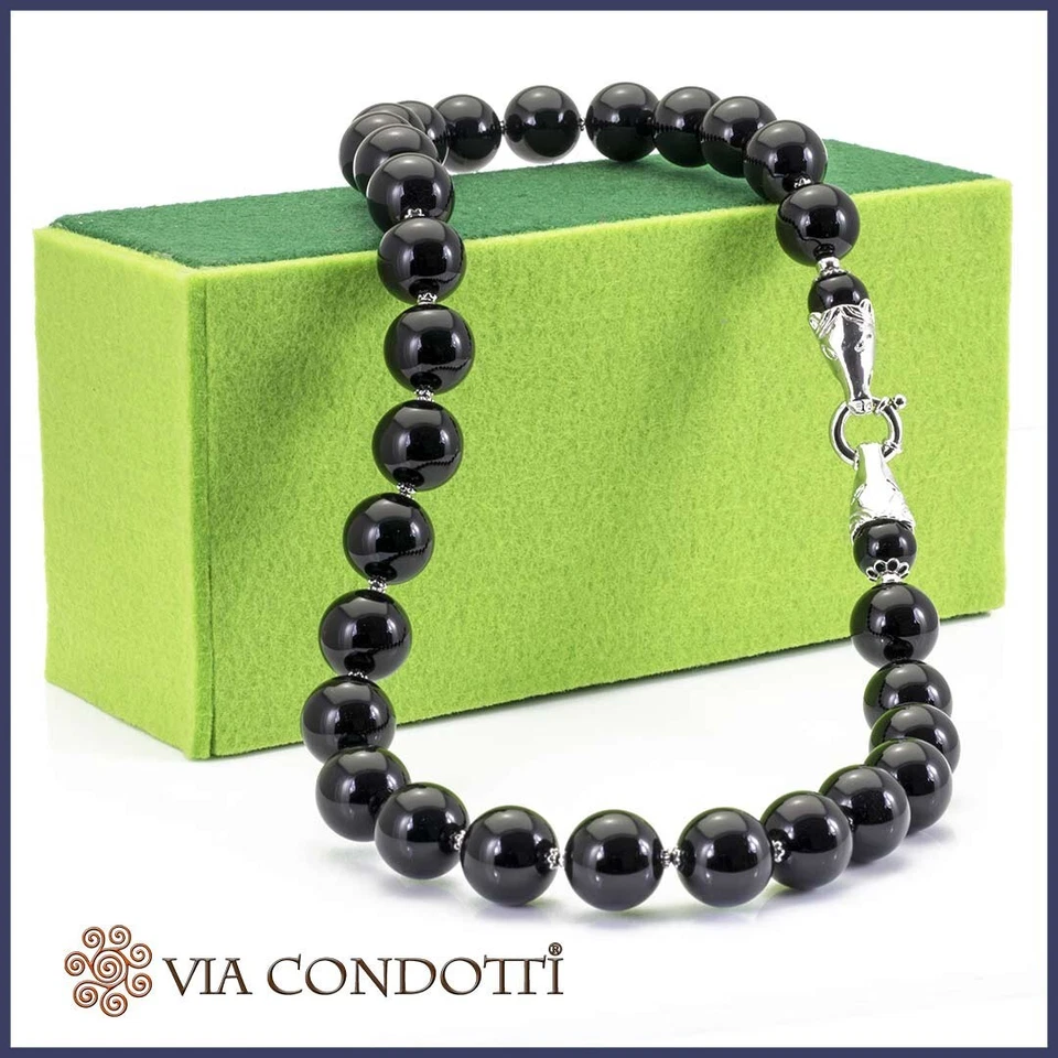 Collana Onice sfere naturale girocollo donna pietre dure argento testa cavallo - Immagine 1 di 4