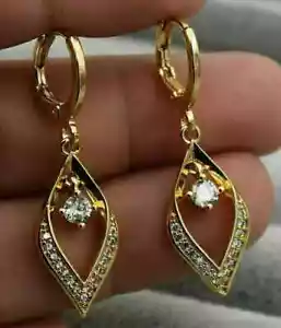2Ct Round Cut Lab-Created Diamond 14K Yellow Gold Plated Drop Dangle Earrings - Picture 1 of 3