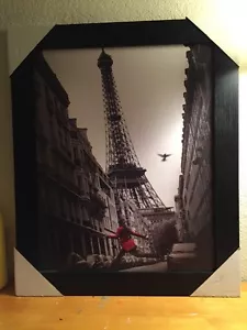 NEW Paris France Eiffel Tower Red Jacket Woman, 19.25x23.5, Wall Art Framed - Picture 1 of 9