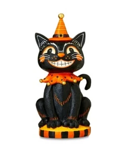 Vtg Style Retro Halloween Black Cat Resin Tabletop Statue Figurine Decor 10” - Picture 1 of 4