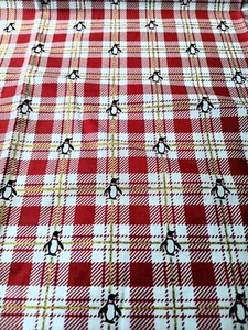 JoAnn Cotton Fabric - Red Checker Board Penguin's  - 1 yard - E-100-J - Picture 1 of 6