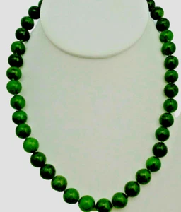 Collar redondo anudado a mano con cuentas de jade 10 mm 18" broche de oro filigrana verde nuevo - Imagen 1 de 8