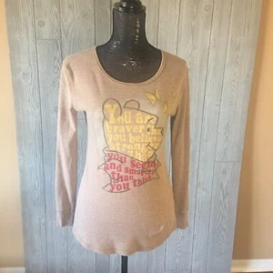 Womens Winnie the Pooh Thermal Waffle Knit Brown Long Sleeve Shirt Size M - Picture 1 of 8